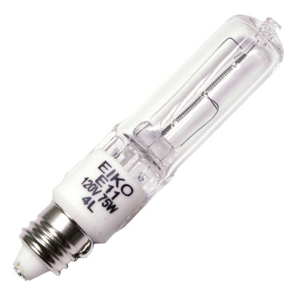 75 watt - 120 volt - T3.5 - Miniature Candelabra Screw (E11) Base - 2,850K - Warm White - Clear - Quartz | Eiko Halogen Incandescent Light Bulb (Eiko Q75CL-120V 15215)